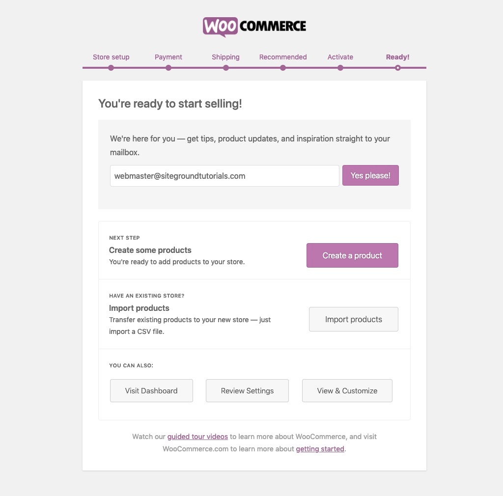 WooCommerce Setup Complete